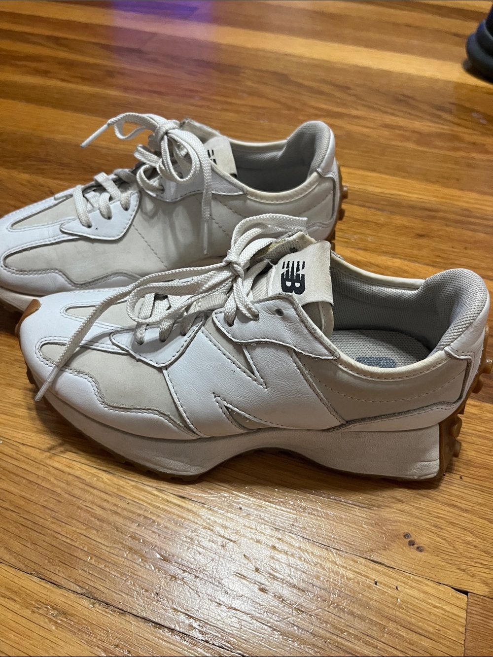 New Balance Women's Off-White and Tan Retro Runner Sneakers 327